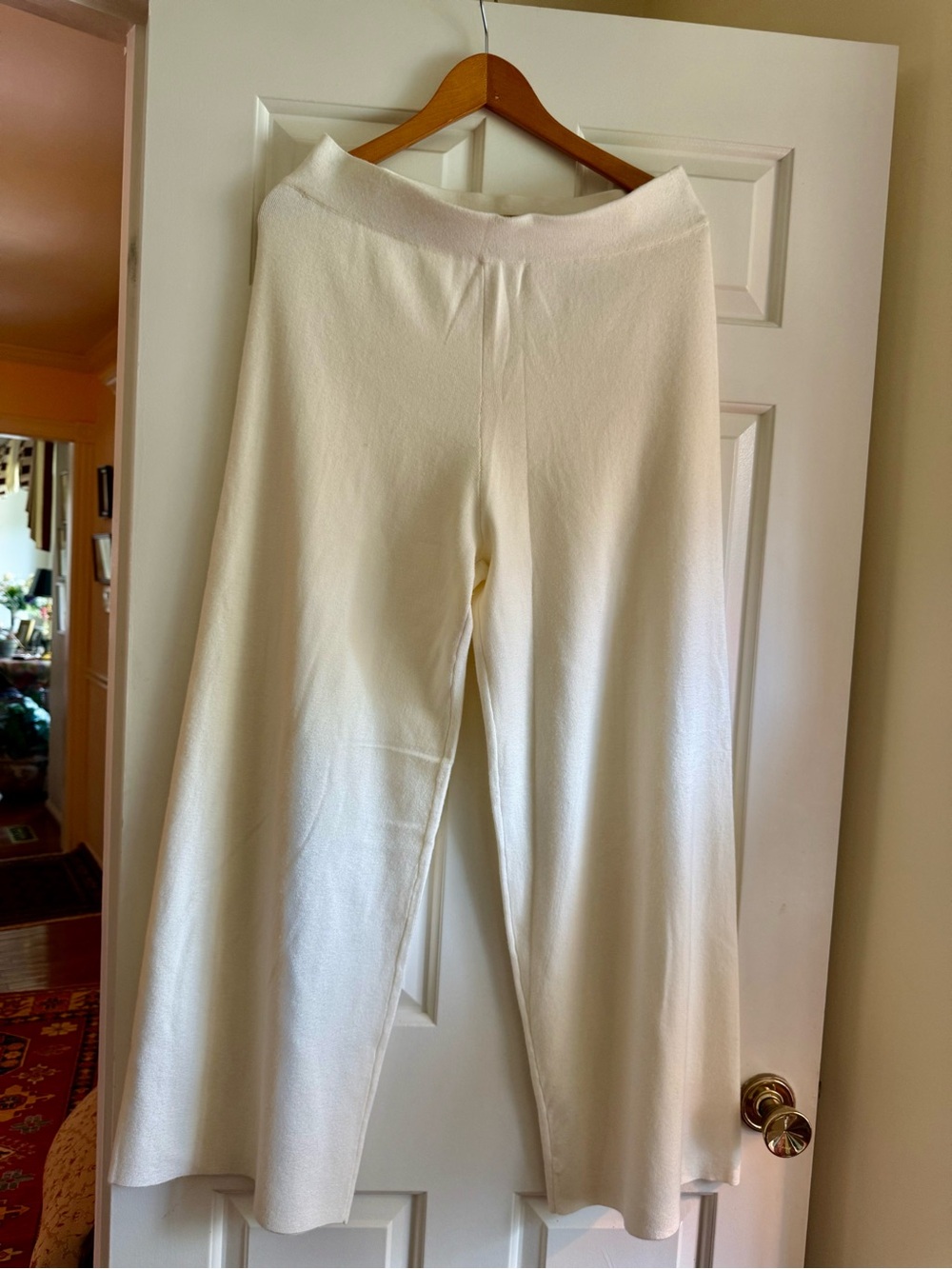 Marled Cream Wide-Leg Knit Pull-On Pants